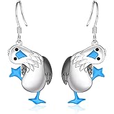 Blue Footed Booby Dangle Earrings: 925 Sterling Silver Hypoallergenic Cute Bird Drop Jewelry Gift for Bird Lovers Women Daughter on Christmas Birthday