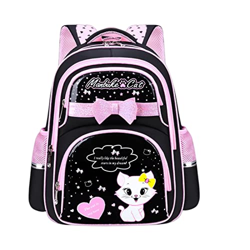 SHUIZONG Schulrucksack Grundschule Pu Leather School Tasche Mädchen Orthopäde Schultasche Mit Süßem Katzen -Rucksack Mochila-Big