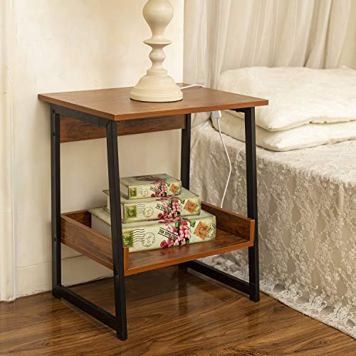 image for HOFOME End Table for Living Room, 2 Tier Storage Side Table, Metal Nig