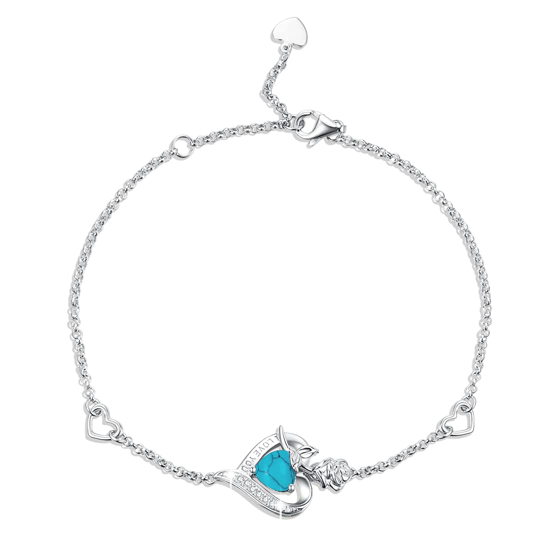 GEMLANTO Birthstone Bracelets 925 Sterling Silver Created Ruby Bracelets Rose Flower Red Heart Gemstone Jewellery Gifts for Women Girls 17+3 CM