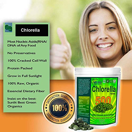 Chlorella Tablets MegaPack 500 Tablets Cracked Cell, Raw, NonGMO. 100