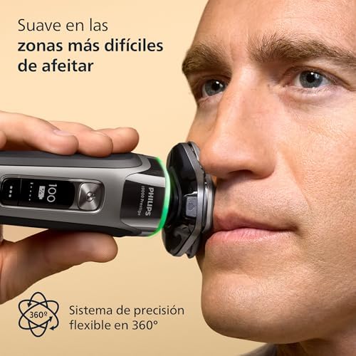 i9000 Prestige, Afeitadora Eléctrica Hombre, Máquina de Afeitar Barba en Seco y Húmedo, Tecnología SkinIQ, Base de Carga, Recargable, Estuche de Viaje, Centro de limpieza, XP9202/30