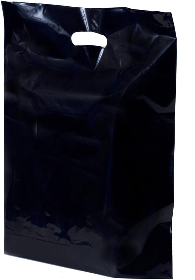 UNIPACKLTD® Black Plastic Carrier Bags - 38cm x 46cm + 7cm - (1 BOX - 300 BAGS)