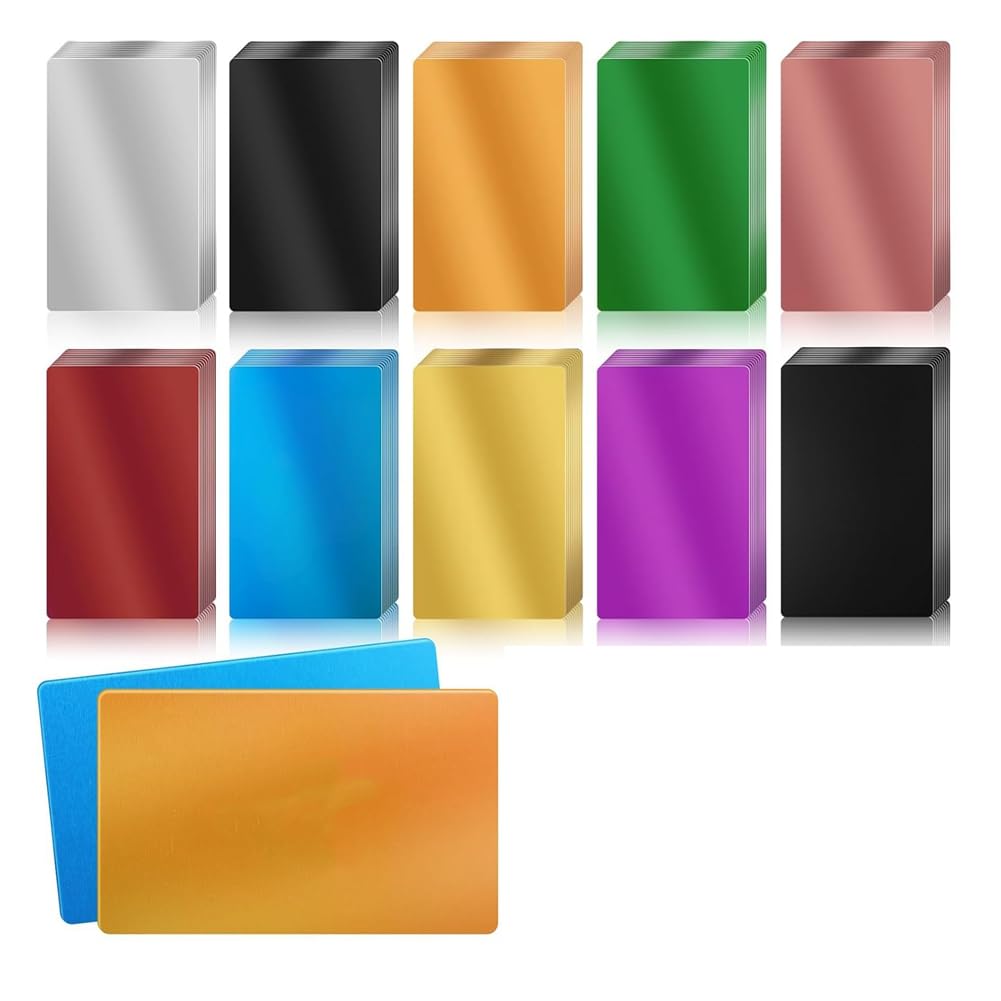 Futihana 200 Pcs Metal Engraving Blanks Colorful Aluminum Sheet Engraving Business Card Multipurpose Engraving (10 Colors)