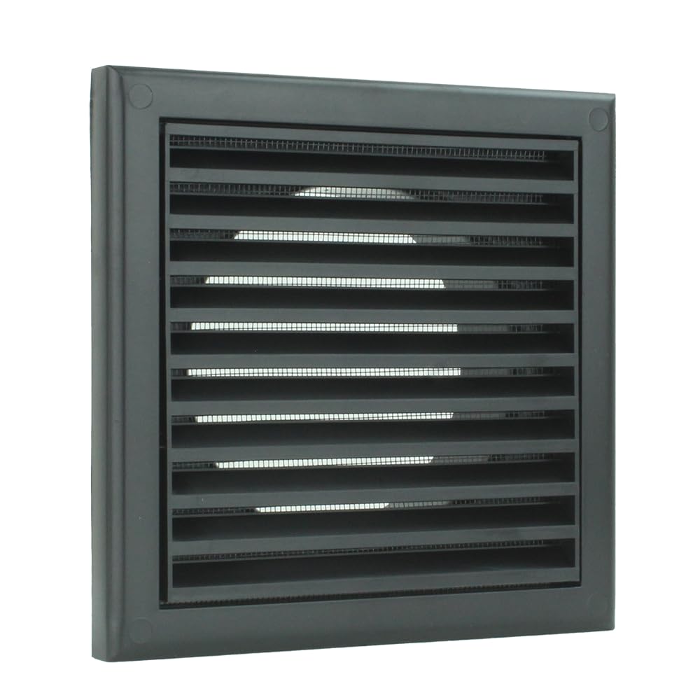 Vents 100mm Black Fixed Blade Vent Grille with Fly Mesh – 155 x 155mm Diameter Wall or Ceiling Air Vent Cover for Bathroom Ventilation