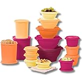 Tupperware Heritage Collection 16 Container Set with Lids. Food Storage Containers, Set of 32-Orange and Pink Multi-Color