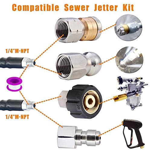 Buyplus Sewer Jetting Nozzles for Pressure Washer 1/4 Inch NPT, Tube