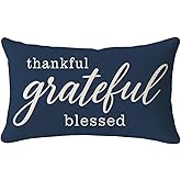 PANDICORN Decorative Throw Pillow Covers 12x20 Inch, Grateful Thankful Blessed Navy Blue Outdoor Coastal Thanksgiving Lumbar Cushion Case Decorations Home Decor for Bedroom Living Room Sofa Couch