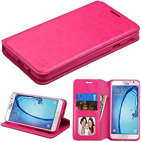 Samsung Galaxy J7 Prime G610 / Galaxy On7 (2016) Case, Kaleidio MyJacket PU Leather Hybrid Wallet Flip Book Style Cover w/ Card Slot & Foldable Stand Feature [Include a Overbrawn Prying Tool] [Pink]