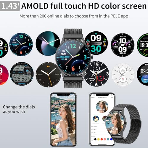 Smartwatch PEJE ZW02 com Pulseira Extra, Tela HD Touch 1.28", Chamadas Bluetooth, IP68, 123+ Modos Esportivos, Bateria 5-7 Dias, Compatível com Android e iOS, Preto com Fecho Magnético