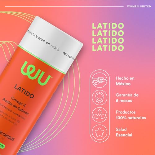 WU Nutrition LATIDO | Omega 3 Aceite de Salmón | Fuente Natural de EPA y DHA | Aceite Puro de Salmón | Suplemento Alimenticio Sin Gluten | Salud del Corazón y Cerebro | Salmon Oil | 3 meses de consumo (100 cáps)