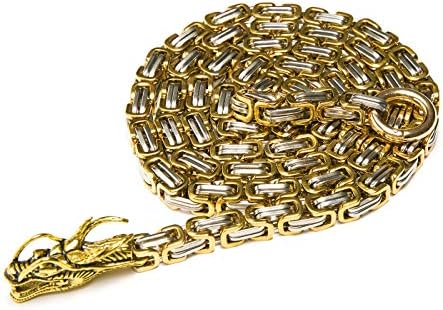 phoenix outdoor 41" Length Dragon Head Clasp Stainless Steel Men's Chain Bracelet (Gold)