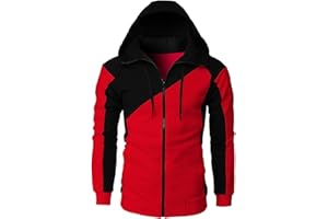 Kaniem Mens Casual Zipper Hoodies Patchwork Jacket Fall Full Zip Sweatshirts Loose Zip-Front Drawstring Hooded Sweatshirt