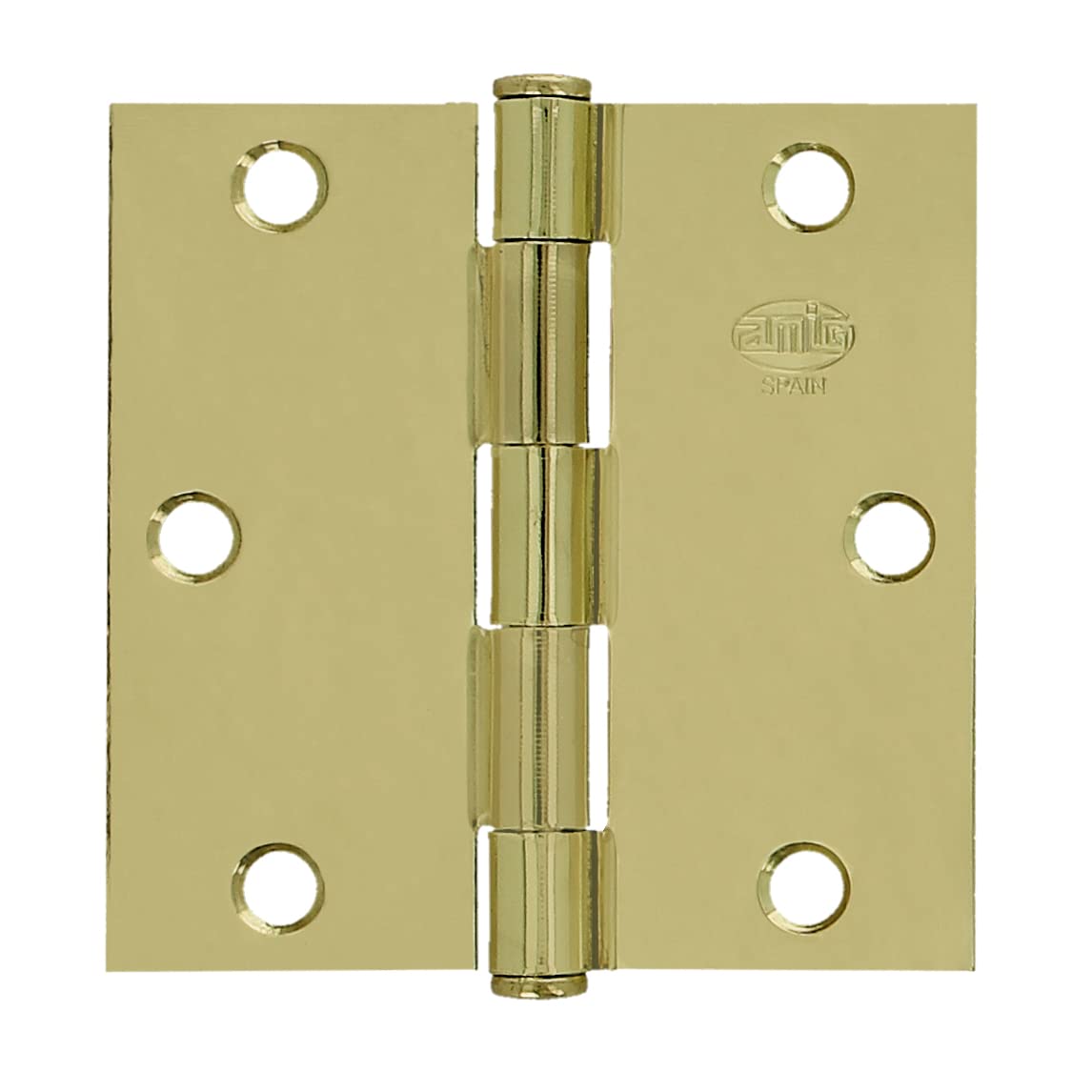 Amig - Security Hinge | 4'' x 4'' (101 x 101 x 2mm) | Square Edges | Flat Finial | Holds Firm Entry Doors | Varnished Brass Steel