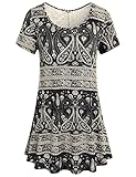 Peasant Blouses,Hibelle Womens Clothing Short Sleeve Vintage Retro Style Tunic Tee Polyester Tops for Legging Black XXL