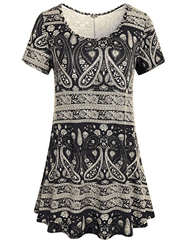 Peasant Blouses,Hibelle Womens Clothing Short Sleeve Vintage Retro Style Knitted Tunic Tee Polyester Tops For Legging Black XXL