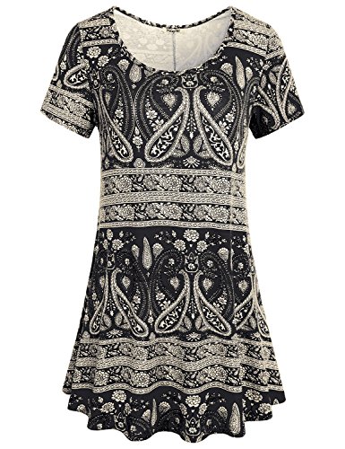 Tops for Women,Hibelle Ladies Short Sleeve Cool Summer Casual Wear Flare Flowy Boutique Tunic Tshirt Blouse Black XL