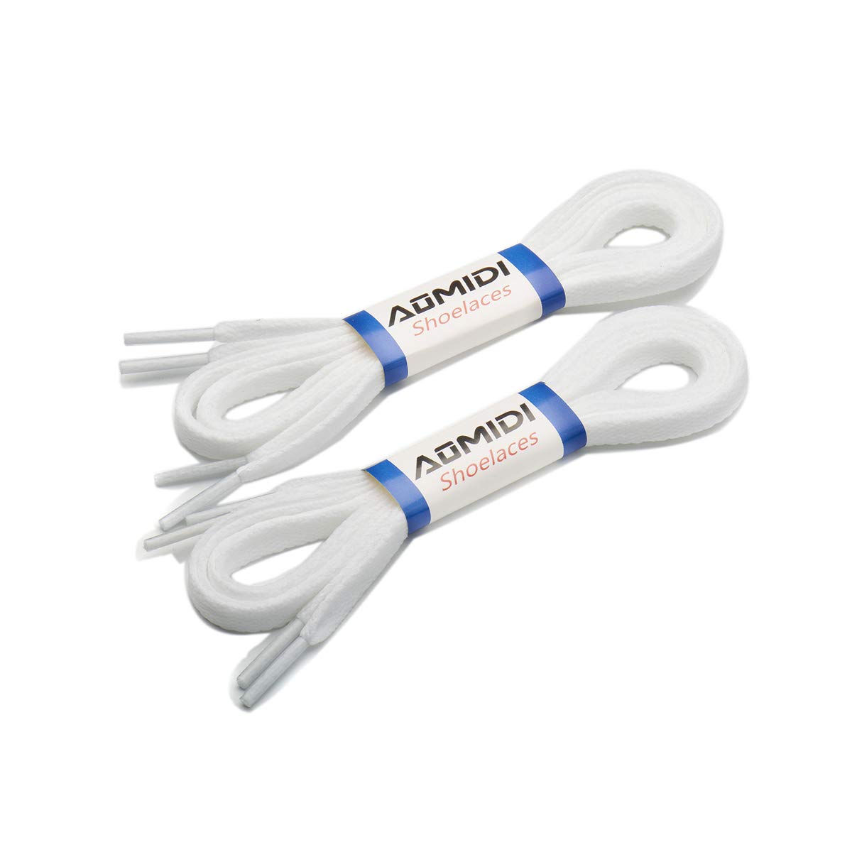 AOMIDI Flat Shoelaces (2 Pairs) - For sneakers and converse shoelaces replacements (114 cm, White)