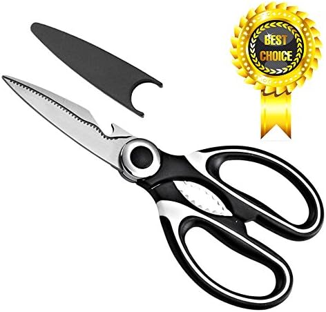 Heavy Duty Kitchen Scissors - Award Winning Best Multi-Purpose Utility Scissors for Chicken, Poultry, Fish, Meat, Vegetables, Herbs, and BBQ's (Black White)