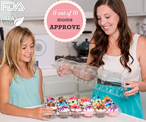 (5 Pack) 24 Cupcake Carrier - High Tall Dome Clear Containers Thick Plastic Disposable Storage Boxes. 2 Dozen Compartments Slots Holder Cupcakes Box Tray Container. Cup Cake Holders By Cakes Of Eden