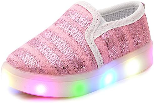 UBELLA Girl's Light Up Sequins Slip On Loafers Flashing LED Casual Shoes Flat Sneakers (Toddler/Little Kid)