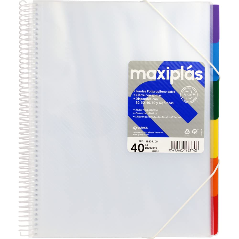 grafoplas 39834100 – 40 Pockets, A4, Folder Dividers, Transparent