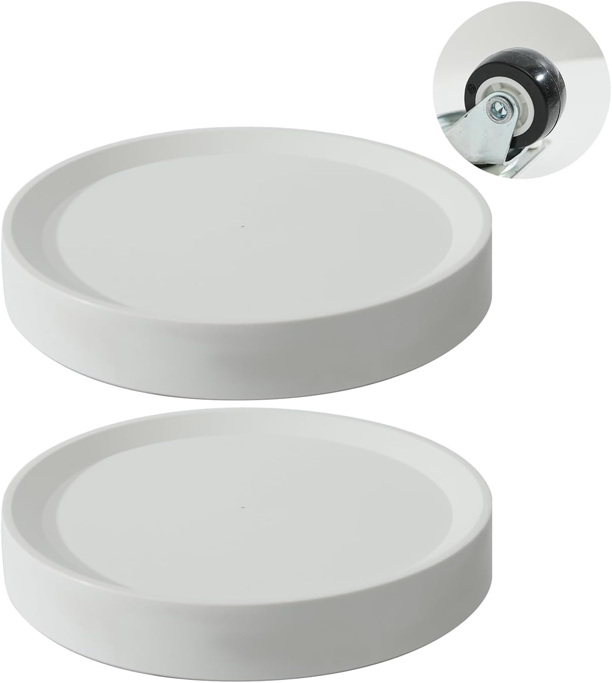 ETRAVEL 2 Pack Plant Caddy with Wheels 27cm Round Metal Potted Trolley Heavy Duty Movable Metal Plant Dolly for Indoor Outdoor Home Garden Tools (Outer D:28.5cm, BEIGE)