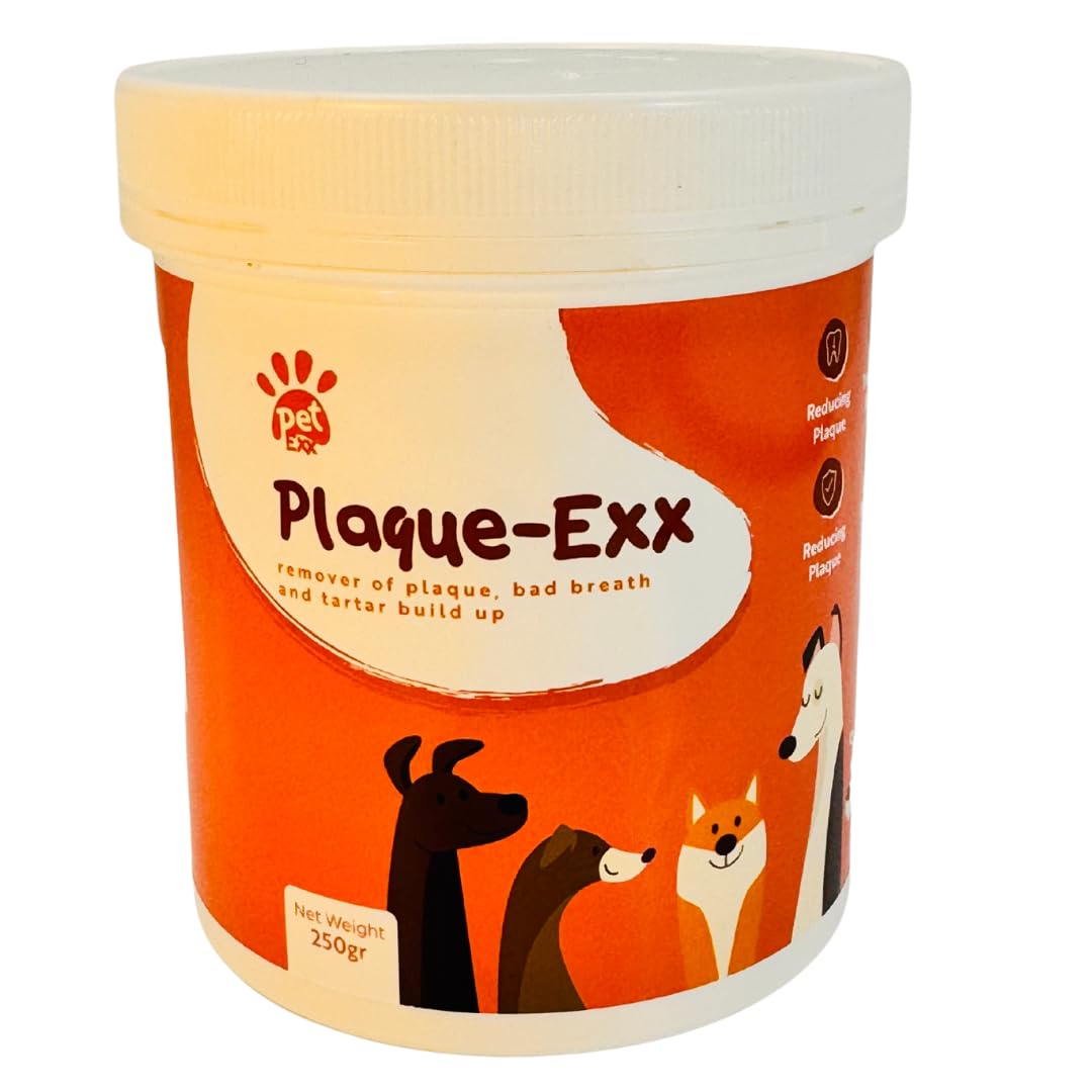 PlaqueExx plaque & tartar remover for cats and dogs - take plaque off your pets teeth PLUS no more bad breath - teeth & gum dental care formula for plaque removal with added mint (250g)