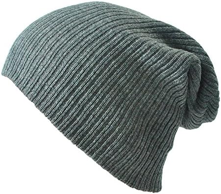 Womens Men Slouchy Winter Hat Knitted Beanie Caps Soft Warm Ski Hats Grey