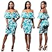 Misaky Women Off Shoulder Dress, Print Straight V-Collar Sleeveless Mini Dress (S, Blue)