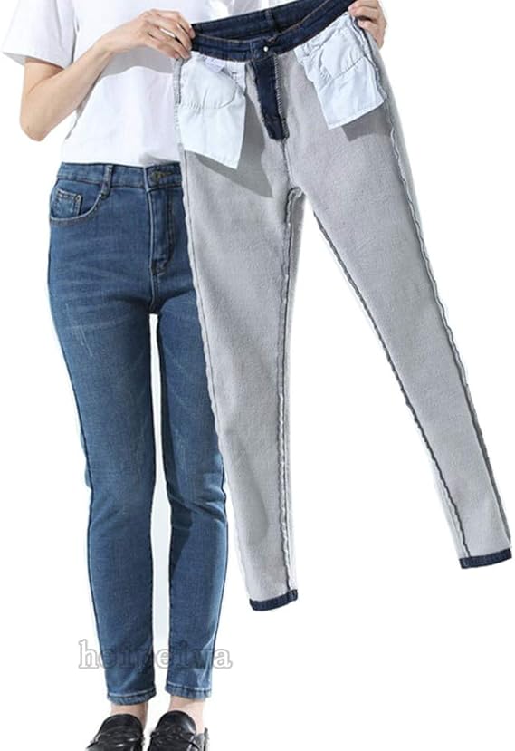 women's fleece lined jeans with elastic waist