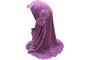 ALEDLE-LIFE Kids Girls Crystal Flower Muslim Khimar Hijab Headscarf Elastic Beanie Arab Scarf Shawls Islamic Turban Cap