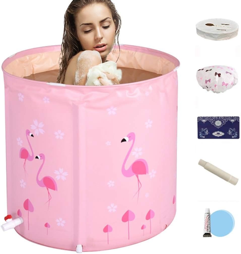 YONGJUN Soaking Bathtub,Non-Inflatable Plastic Bathing Tub For Shower Stall, Freestanding Portable Bathtub,65x65cm,2 Colors (Color : Pink, Size : Without lid)