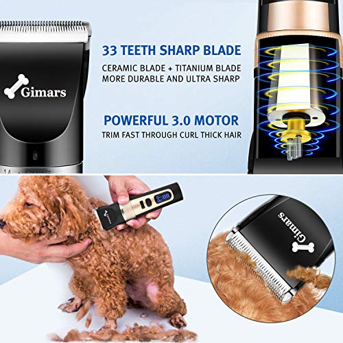 Gimars Cordless Dog Clippers, Newest 3.0 Motor Powerful Cutting