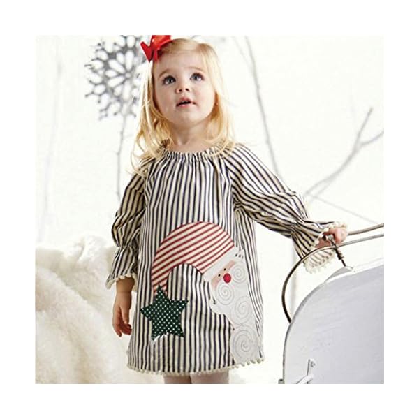Christmas Baby Girls Santa Striped Princess Dress, Weiyun Newborn Baby Girls O-Neck Christmas Outfits Clothes(1~5T) - Image 4