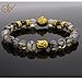 ERAWAN Men's Natural Black Lava Stone Bead Gold Lion Buddha Beaded Charm Bracelet 8mm EW sakcharn