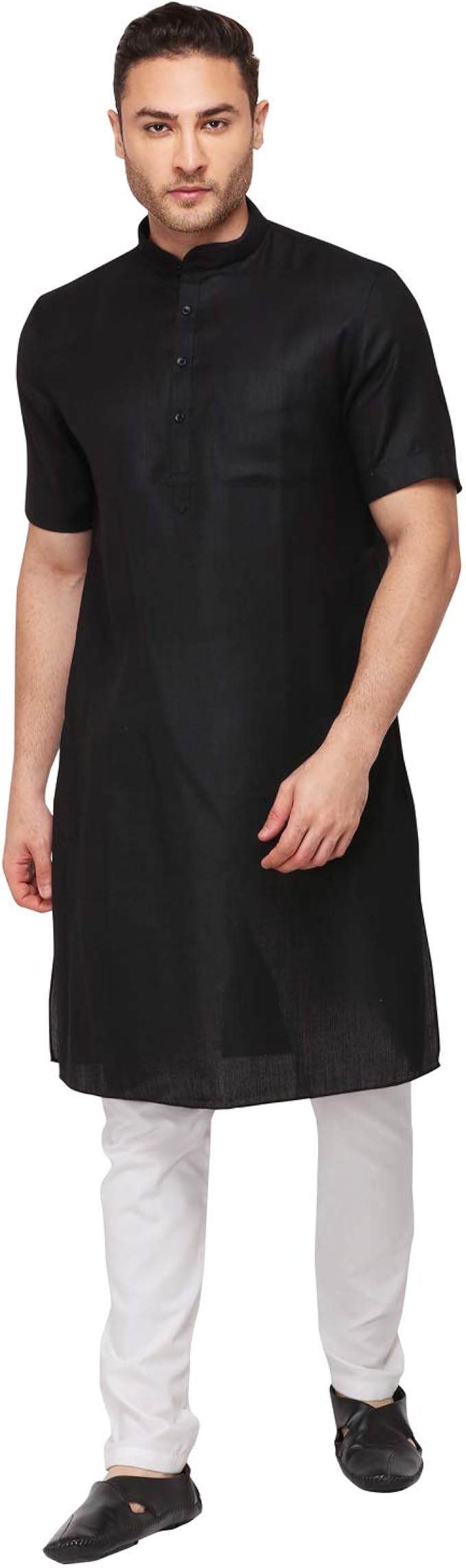Buy MODI Kurta Men's Black Cotton Blend Self Textured Kurta (BBLW_38