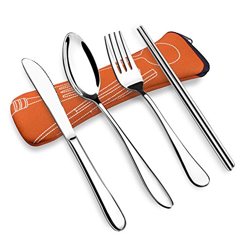 VICBAY 4 Pieces Flatware,Travel Silverware Kit with with Neoprene