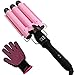 Waker Fast Heating 3 Barrels Curling Wand Curlers Hair Waver Iron Salon Hair Styling Tool For Long Hair with LCD Display,1 Inch Barrel