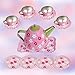 IQ Toys Tin Tea Set and Carry Case for Little Girls Pretend Tea Party in Bright Colors and Dainty Design
