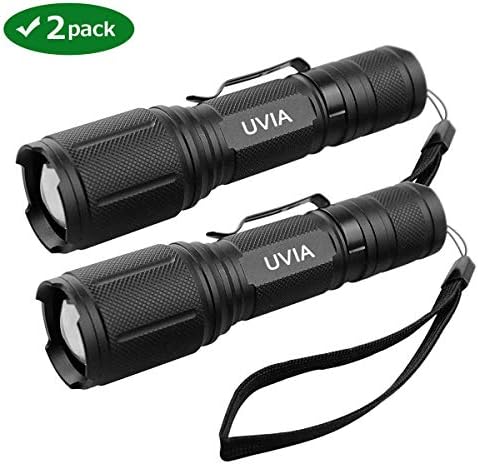 UVIA Zoomable Flashlight,CREE XML-T6 Ultra-Bright LED Tactical Flashlights, IP65 Water-Resistant, Portable, 5 Light Modes for Indoor and Outdoor Use (2 PACK)