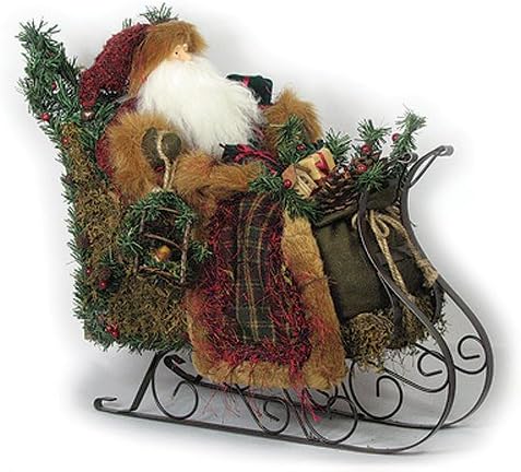 19" Attractive Christmas Holiday Country Woodland Santa Sitting on Sled D01954