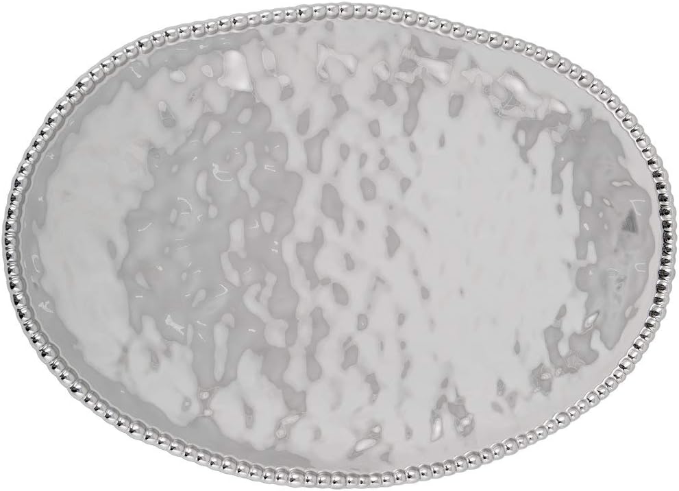 Pampa Bay CER-1723-SV Verona 18 1/2 inch x 13 inch Silver Titanium-Plated Porcelain Oval Platter