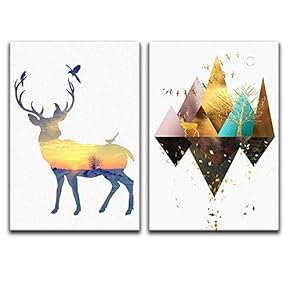 NWT Canvas Wall Art Abstract Golden Deers Painting...