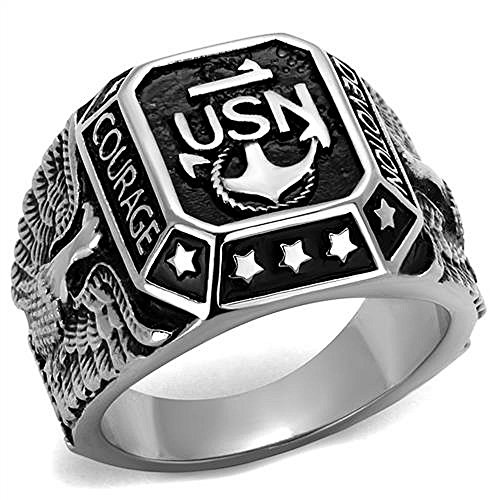 Stainless Steel United States Navy USN US Military Veteran Eagle Ring Sizes 8,9,10,11,12 & 13