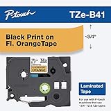 Brother Genuine P-touch TZE-B41 Tape, 3/4" (0.7") Wide Standard Laminated Tape, Black on Fluorescent Orange, Laminated for Indoor or Outdoor Use, Water-Resistant, 0.7" x 16.4' (18mm x 5M), TZEB41