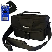 Canon Well Padded Compact Multi Compartment SLR Digital Camera Gadget Bag with Adjustable Shoulder Strap + HeroFiber Ultra Gentle Cleaning Cloth for Canon Digital SLR Cameras
