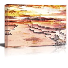 Rocky Waves with Waterfalls and a Sunset Gradient Over It - Canvas Art Home Art - 12x18 inches