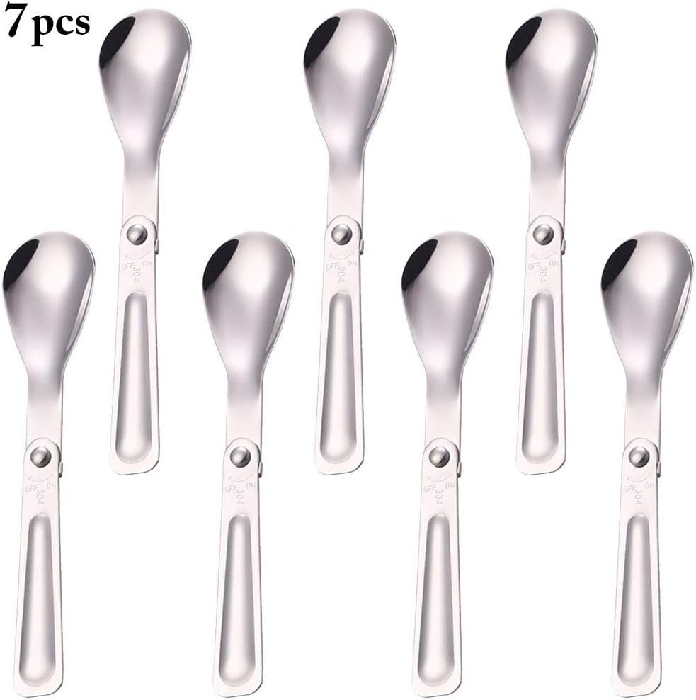 JUSTDOLIFE 7PCS Travel Folding Spoon Portable Dinner Spoon