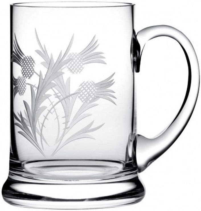 Royal Scot Crystal 1 Pint Tankard in Flower of Scotland Thistle Design | Scottish Crystal Beer Glass with Presentation Box